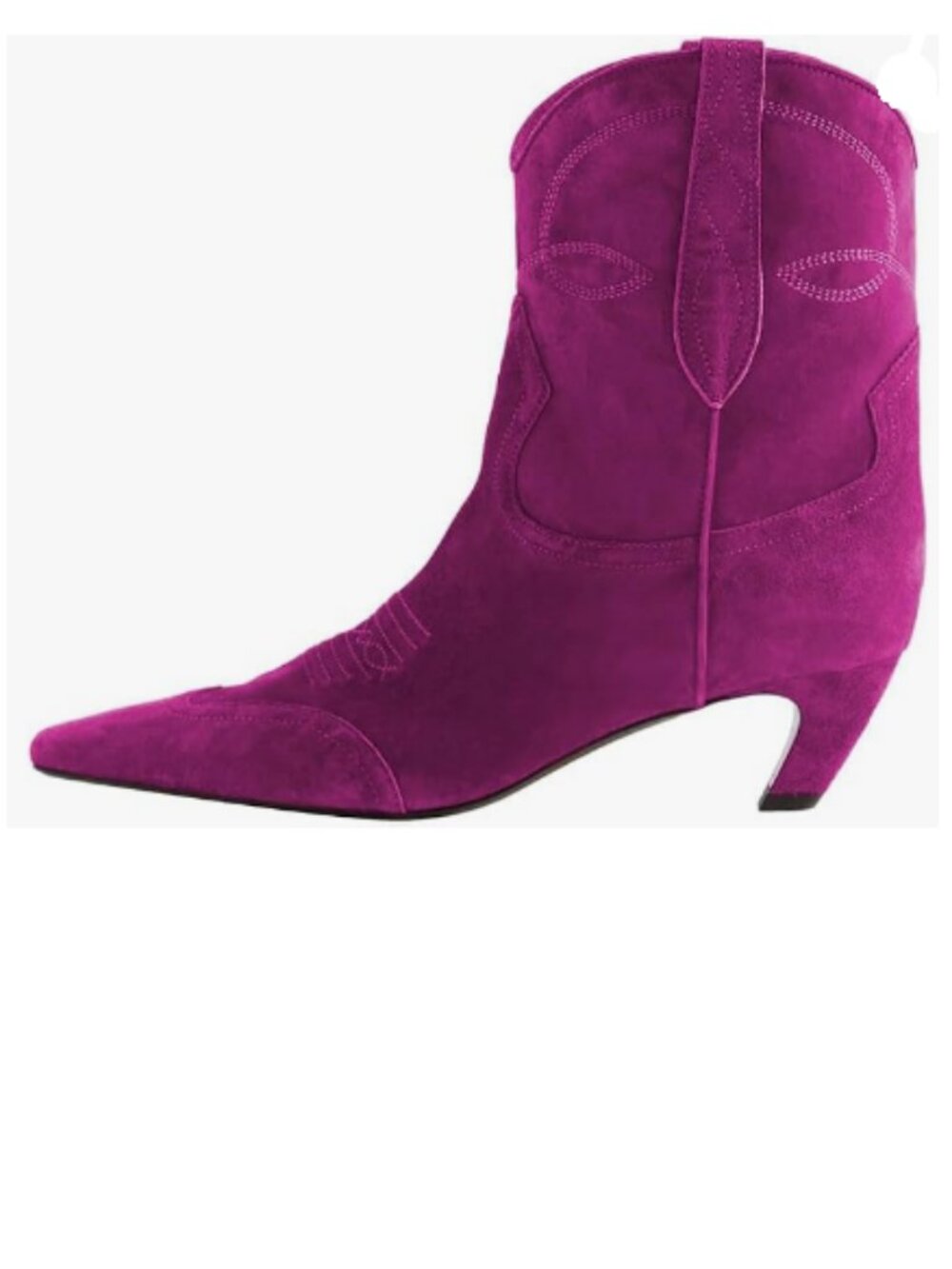 Fuchsia Suede Square Toe Comfort Kitten Low Heel Ankle Boot Pull On Bootie